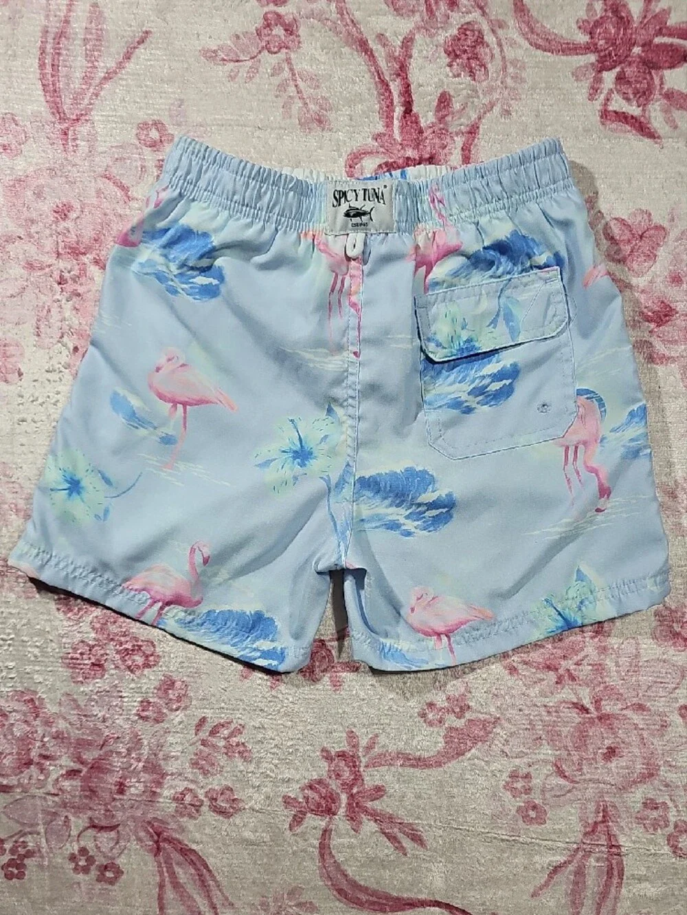 Spicy Tuna Light Blue Flamingo Print‎ Swim Shorts